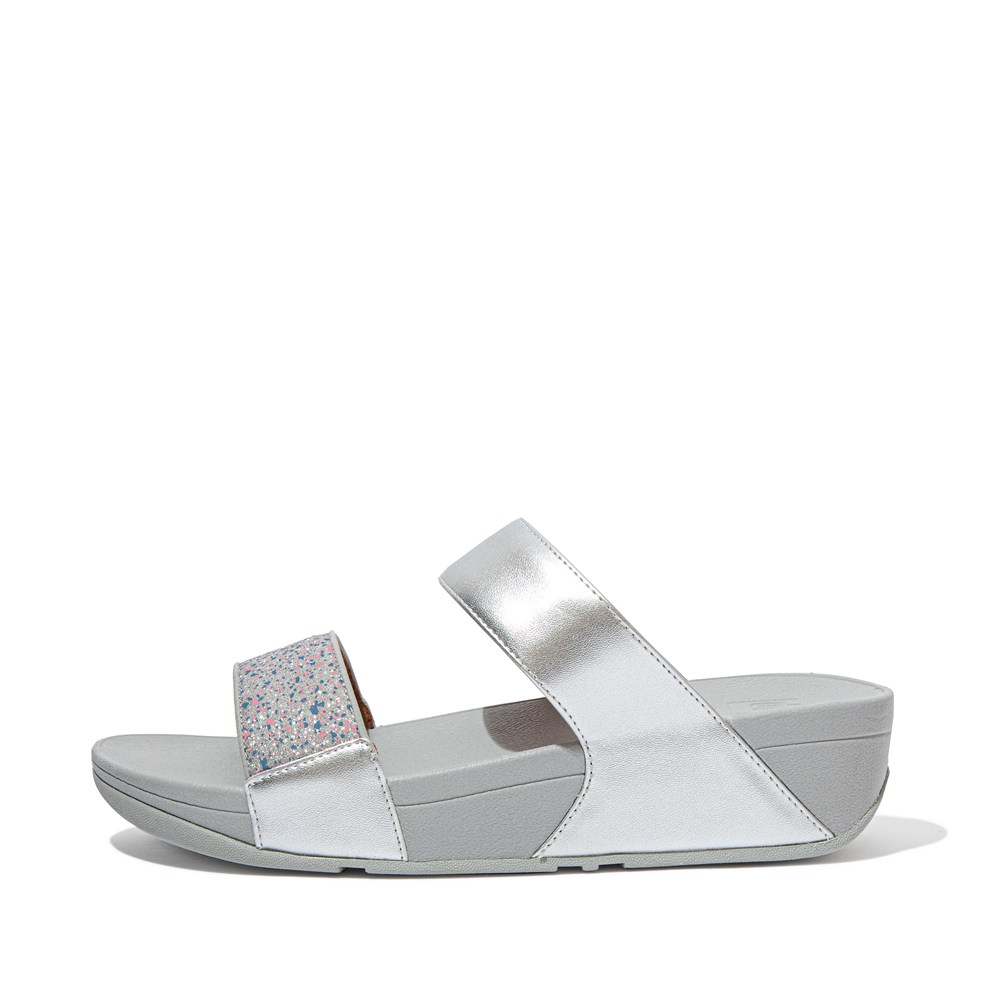 Fitflop Womens Slides - Lulu Shimmer Splash - Silver - 341-ILRBZY